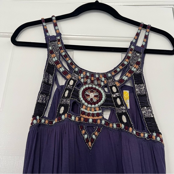 New‎ Free People Quest Tank Top Tunic Split Sides Blouse Aztec Beaded - Picture 13 of 16